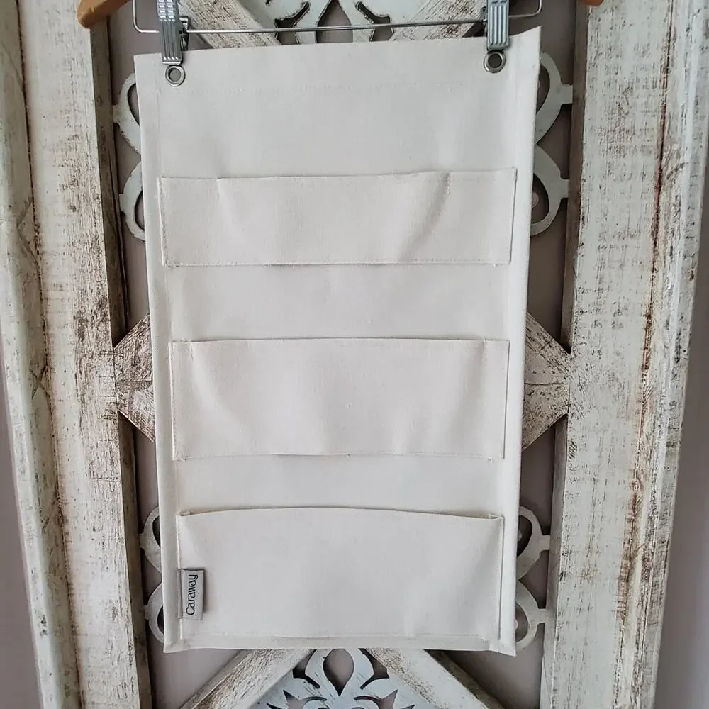 Caraway Fabric Canvas Pot Lid Holder Three‑Slot Wall Storage Organizer
